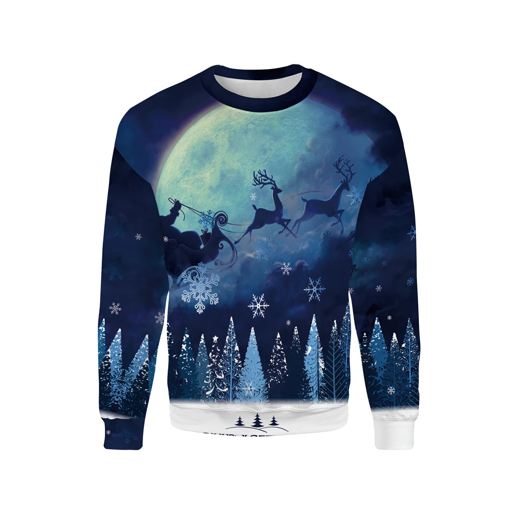 Christmas Sweatshirt Funny Printed Long Sleeve Men Women Casual Snowflakes Deer Printed Clothes Christmas 3D Elk Pullover