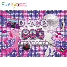 Funnytree Disco 80's Dance Party Backdrop Glitter Music Neon Style Purple Birthday Adult Event House Photophone Background