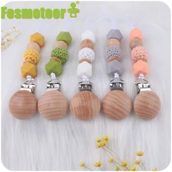 Fosmeteor New Baby Products Beech Wood Clip Crochet Beads Pacifier Chain Baby Silicone Hexagonal Beads Anti-Drop Chain Toys