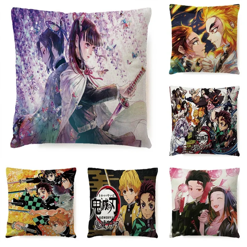 

2020 Anime Demon Slayer Square Linen Cushion Family Bedroom Hotel Car Decoration Cushion Cover Soft and Comfortable 45x45cm.