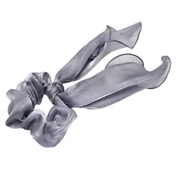 

Women Satin Silky Hair Scrunchies Shimmer Candy Color Ponytail Hair Ties Rope Romantic Agaric Ruffled Ribbon Bowknot Wristband
