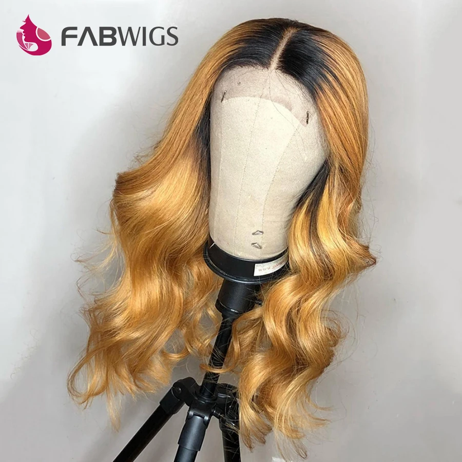 Fabwigs Омбре 1b/27 медовый блондин кружевные передние человеческие волосы парики предварительно выщипанные бразильские Remy кружевные передние парики с цветными детскими волосами