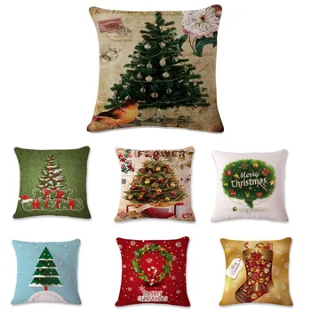 

Fashion Christmas Design Cotton Linen Pillow Cover Super Soft Office Cushion Pillow Cover