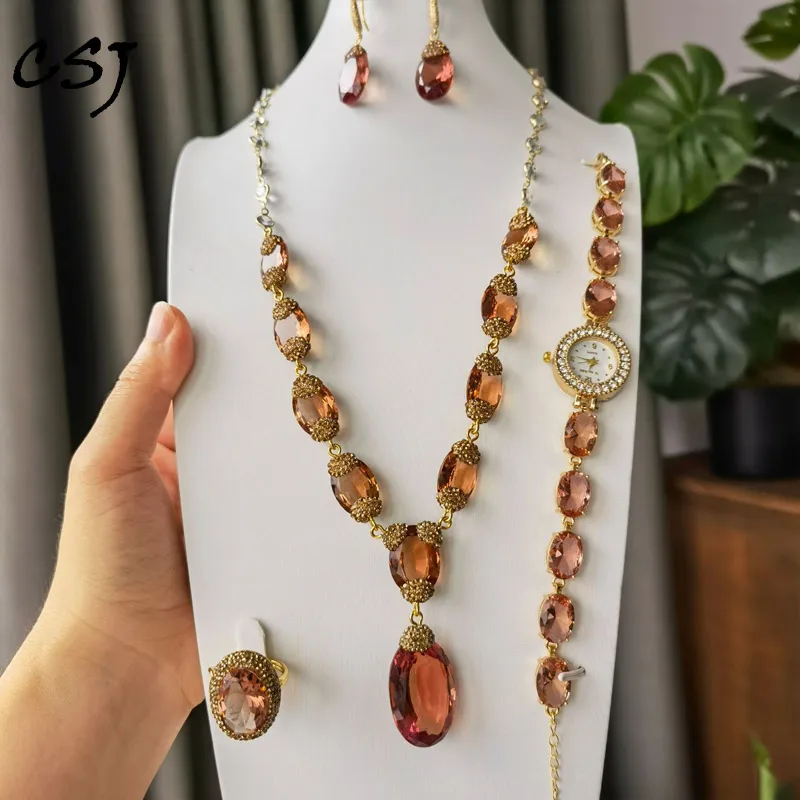 

CSJ Big Stone Zultanite Jewelry Sets Gemstone Color Change for Women Wedding Engagment Party Gift Box