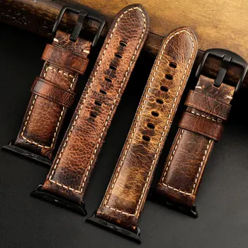 

Allbai Top Quality 2020 Mans Watch Replacement Watch StrapVintage Leather Strap Adapted Watch 44MM/42MM for Apple Watch Strap