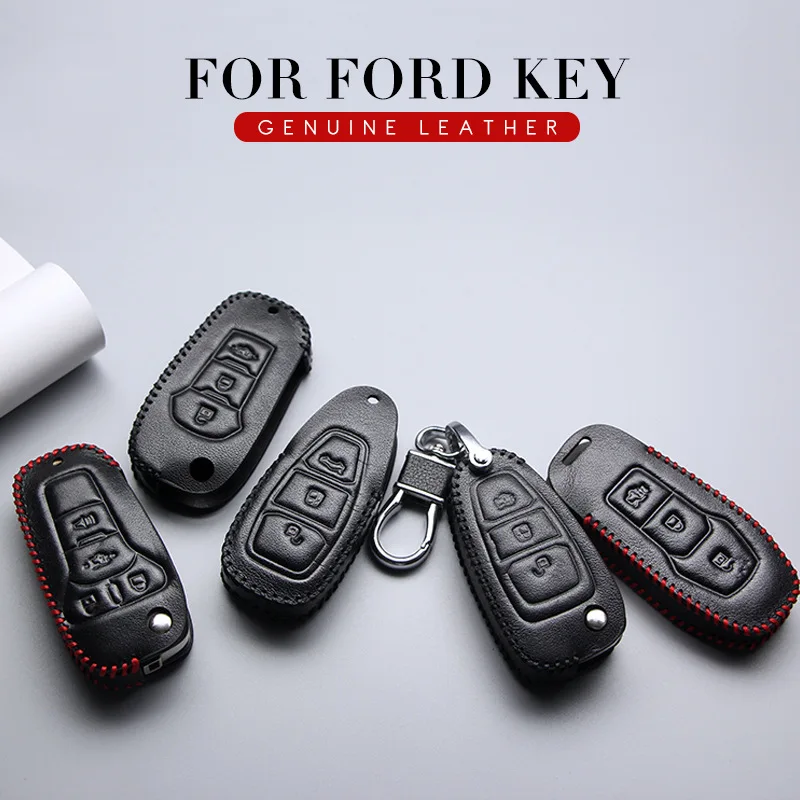 Leather Car Key Cover Case For Ford Transit Custom Explorer 5 Ranger F-150 Mondeo Mk4 MK5 MK3 3 Flex Ring Shell Accessories | Автомобили и