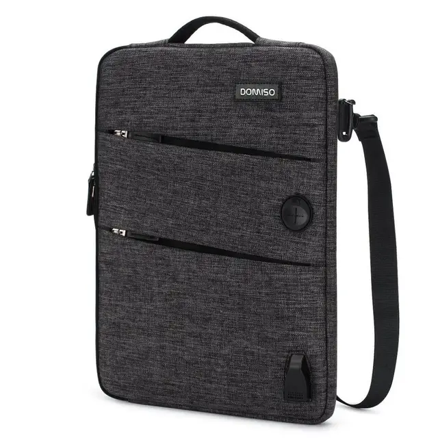DOMISO 11 13 14 15.6 17.3 Inch Waterproof Laptop Bag Polyester with USB Charging Port Headphone Hole Notebook Laptop Sleeve Black