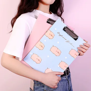 

Creative Cute kawaii Pig pattern A4 Folder Student Board Clip Test Paper Clip Office Supplies Pad Board School Office Supply For