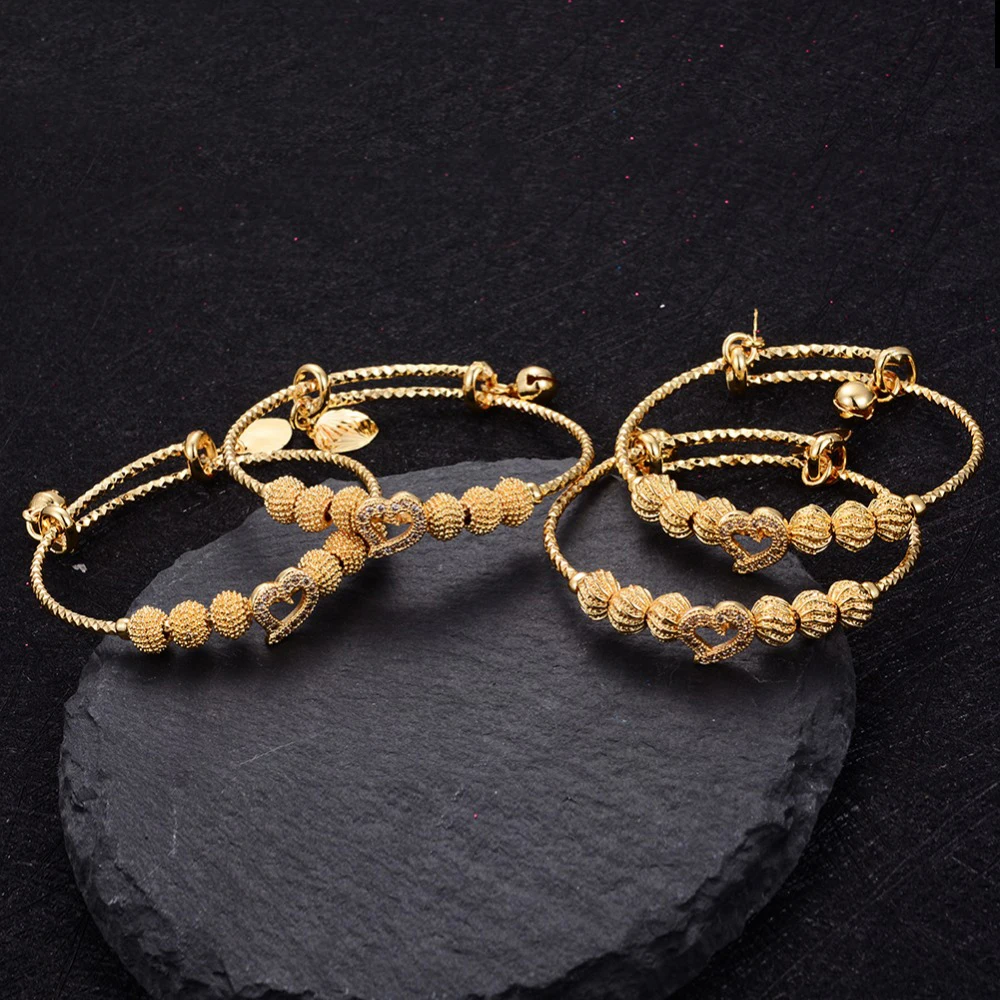 

WANDO Children's bracelet Small Bangles&Bracelet Copper material Lovely Gold Color Charm Beads Baby Bracelet bangle Jewelry Gift