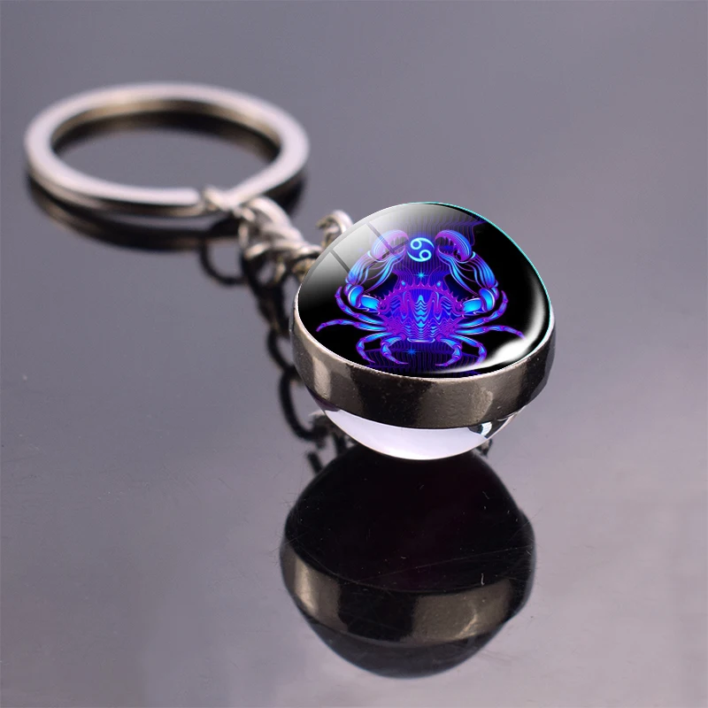 12 Constellation Keychain Glass Ball Pendant Zodiac Key Rings Jewelry Birthday Gift Scorpio Leo Libra Sagittarius Aries Keyrings