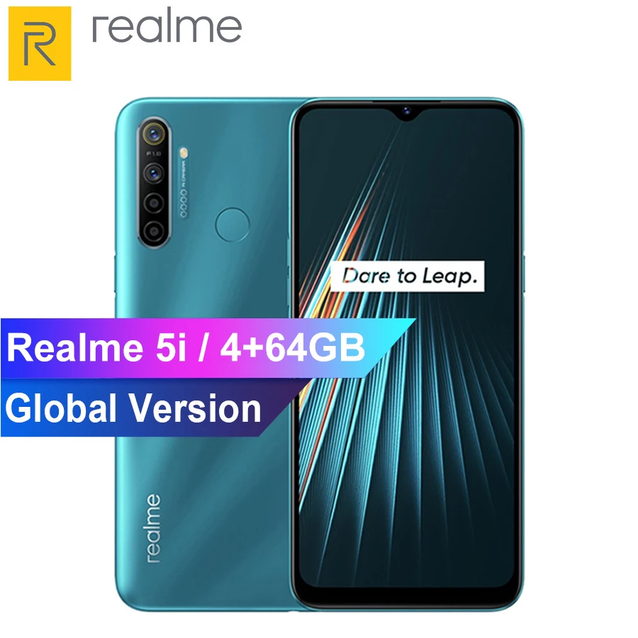 Realme 5i 6 5 дюймовый мобильный телефон Snapdragon 665 AIE 12MP Quad camera 4 Гб ram 64 ГБ rom 5000 мАч