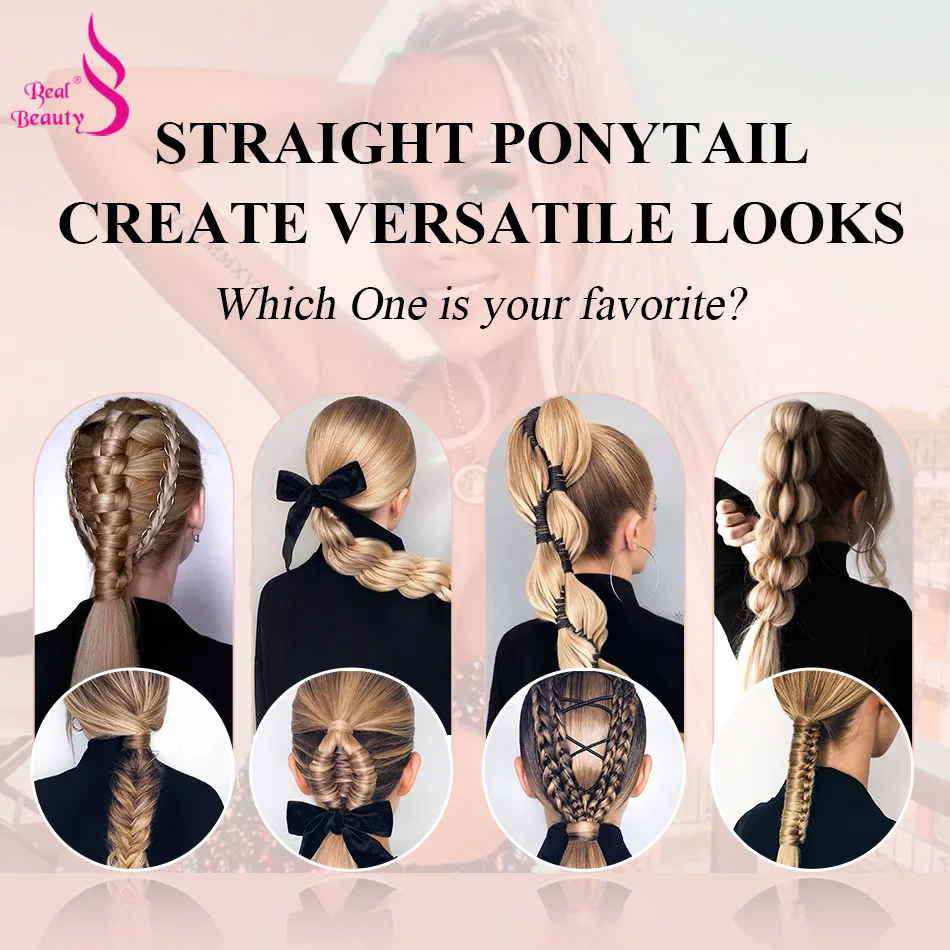 포니 테일 인간의 머리카락 랩 Hightlight 금발 포니 테일 클립 확장 진짜 아름다움 Balayage 스트레이트 포니 테일 35cm 75cm