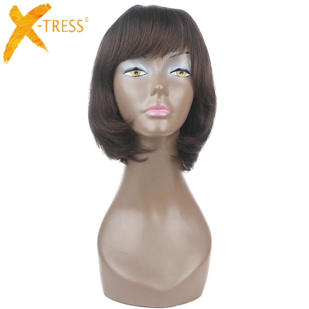 Прямые шиньоны короткий Боб синтетические волосы парики с длинной боковой