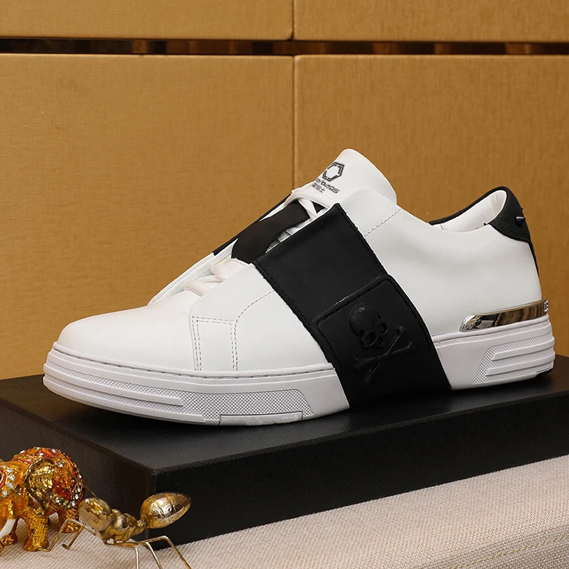 Italy starbags PP original skull head rivet paint point punk style mens shoes leather flat bottom inner wool counter quality