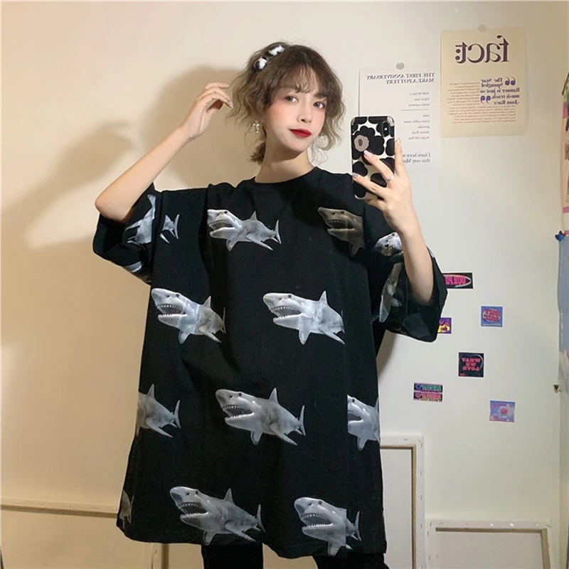 New Top short-sleeved women's tshirt loose was thin oversized half-sleeved clothes tide Korean Harajuku t shirt hip hop brandy