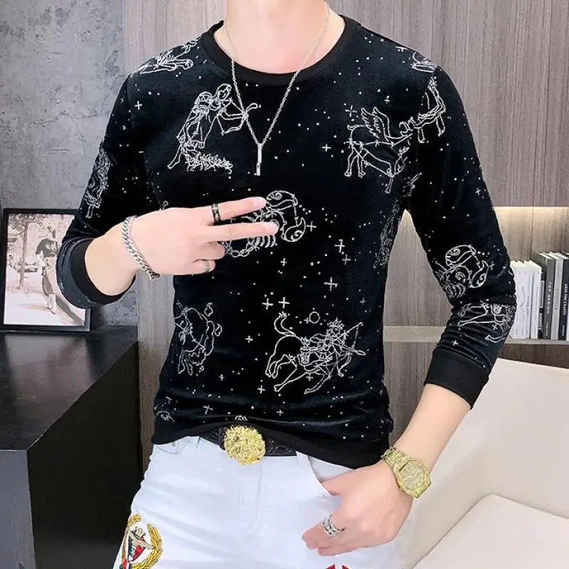 

Black Luxury Velour T Shirts For Mens Unusual Velvet Winter Tops Fashion Man Clothes Butterfly Stylish Elegant Pullover Jumper