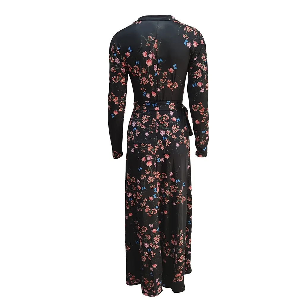 Винтажное длинное платье для женщин, большие размеры, 5XL, 8 цветов, с длинными рукавами, с круглым вырезом, на пуговицах, с цветочным принтом, Осеннее свободное платье для женщин