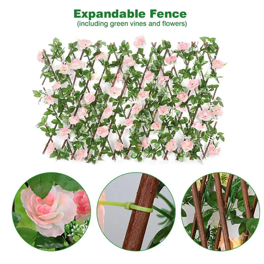 Fake Cherry Blossom Artificial Flower Leaf Fence Hedge Screen Vine Garland Decor