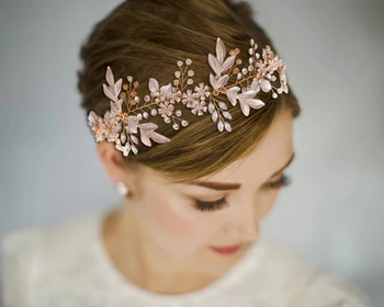 

YouLaPan HP278 Alloy Flower Hair Band Champagne Golden Leaves Bridal Hairstyle Jewelry Wedding Bridal Headband Hair Accessories
