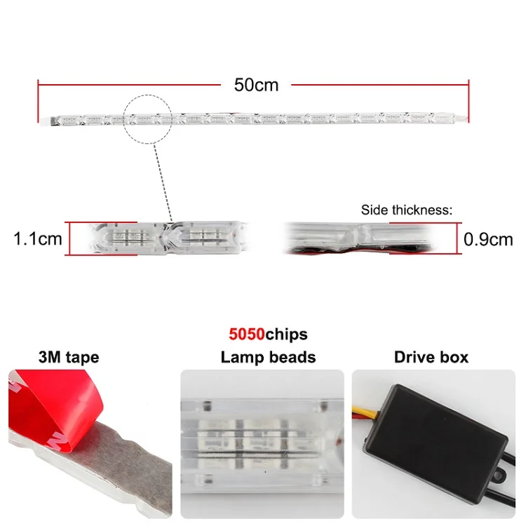 OKEEN 2x автомобильный гибкий, светодиодный rgb полоса водонепроницаемый DRL Дневной ходовой свет последовательный сигнал поворота света 50 см переключающаяся фара