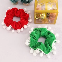 

Christmas Tassel Hair Scrunchies Soft Velvet Hair Rope Red Green Elastic Hair Bands Ponytail Holder Women Sweet Hair Accessories