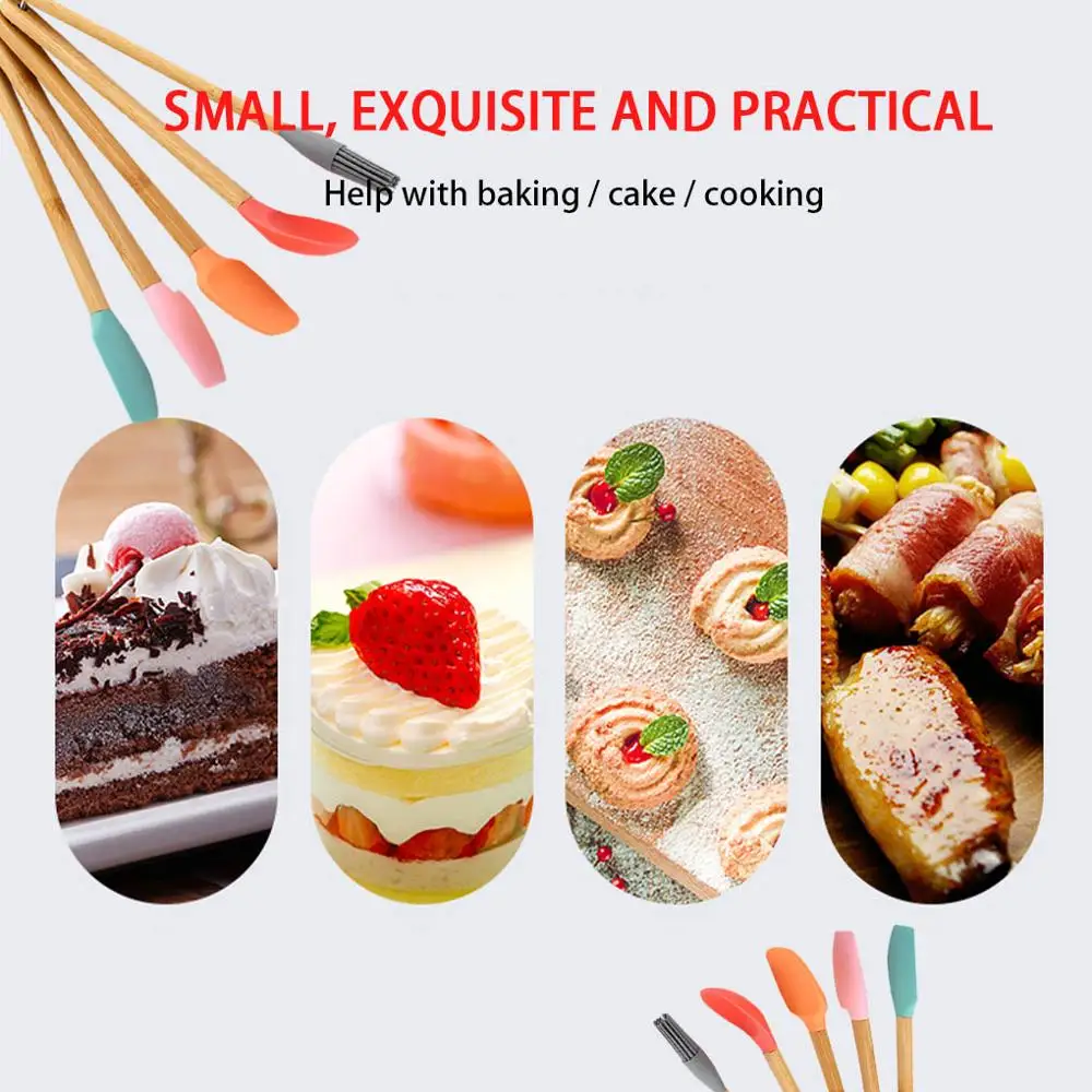 5Pcs/Set Baking Brush Spoon Scraper Set Home Bakery Wooden Handle Silicone Head Kitchen Baking Cooking Tool Kit