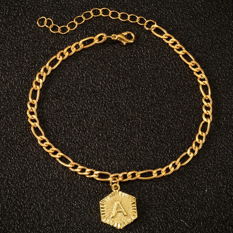Gold Color Initial Anklets Bracelet Summer Style Stainless Steel Feet Chain Hexagon Alphabet Leg Bracelets for Women Jewellry Gold Color Initial Anklets Bracelet Summer Style Stainless Steel Feet Chain Hexagon Alphabet Leg Bracelets for Women Jewellry