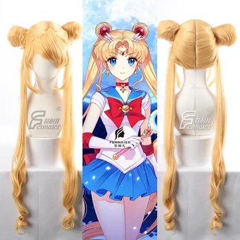 

Anime Sailor Moon Wig Cosplay Tsukino Usagi 90cm Long Curly Blonde Double Ponytail Synthetic Cosplay Wig For Girl's Costume Wig