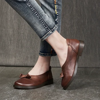 

Anance women's shoes retro simple breathable bow layer cowhide leather female shoes novel and comfortable ladies casual shoes