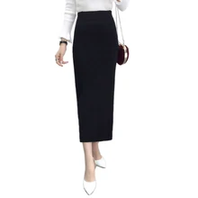 Юбка-карандаш с разрезом и высокой талией новая осенне-зимняя женская Элегантная трикотажная облегающая юбка черная однотонная женская одежда юбки