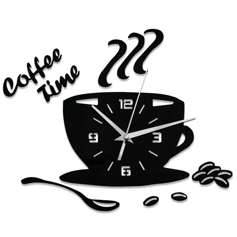 14.5cm Creative DIY Acrylic Coffee Cup Teapot 3D Decorative Kitchen Wall Clocks Living Dining Room Home Decor Housewarming Gift | Дом и сад