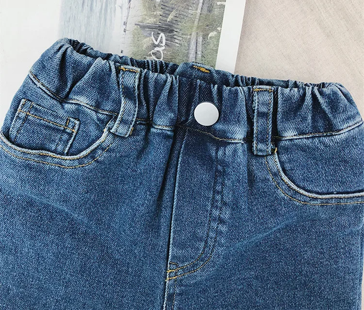 DFXD/свободные штаны; джинсы для девочек; одежда для малышей; эластичная резинка на талии; синие хлопковые прямые джинсы; брюки; бархатная плотная одежда; От 1 до 8 лет