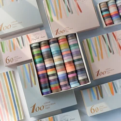 Ruban Washi décoratif de base, 100 pièces, Stickers arc en ciel, couleur unie, fournitures scolaires, fournitures de papeterie, ruban de masquage de 2m 