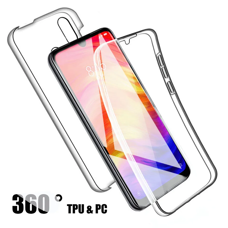 360 Luxury Clear Shockproof Case For Xiaomi Redmi Note 8 7 6 Pro 7A 6A Silicone PC Cover Mi 9t 9 SE Lite Phone | Мобильные телефоны