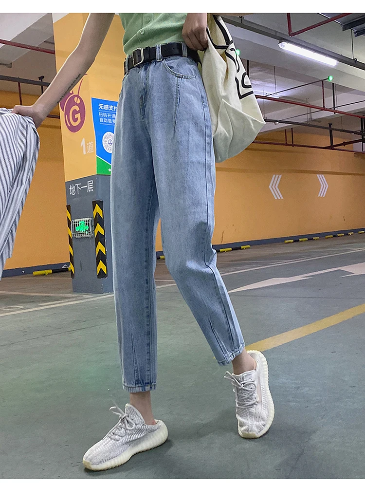syiwidii high waist jeans woman 2020 new casual fashion skyblue Harem Pants street style women street style Spliced mom jeans