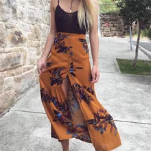 Длинные женские юбки с высокой талией и принтом в стиле бохо, Женская юбка макси с разрезом, Цветочная хлопковая богемная юбка vestido, Женская шикарная винтажная Праздничная юбка миди