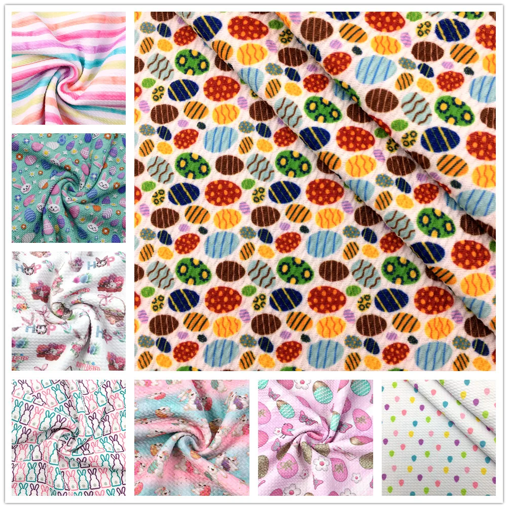 1/2Yard Easter Bunny Eggs Printed Bullet Textured Liverpool 4 Way Stretch Spandex Knit Fabric For Baby HeadWrap Scrunchies | Дом и сад