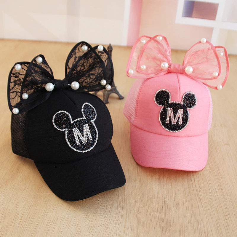 Baby Cartoon Ears Baseball Cap Sun Cute Little Girl Lace Hats Children Snapback Summer Consider Adumbral Hat | Детская одежда и