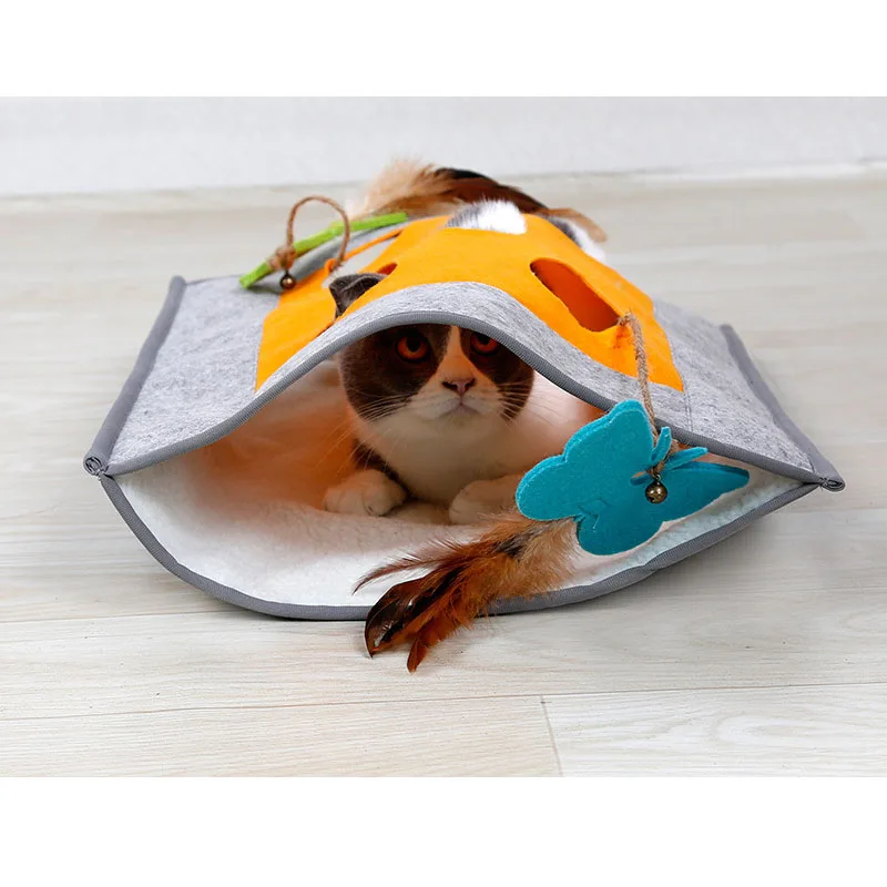 Кошка игрушка Зеленый Войлок Ткань оранжевый серый кот спальный мешок маленькое животное многофункциональная игра сумка принадлежности для домашних животных