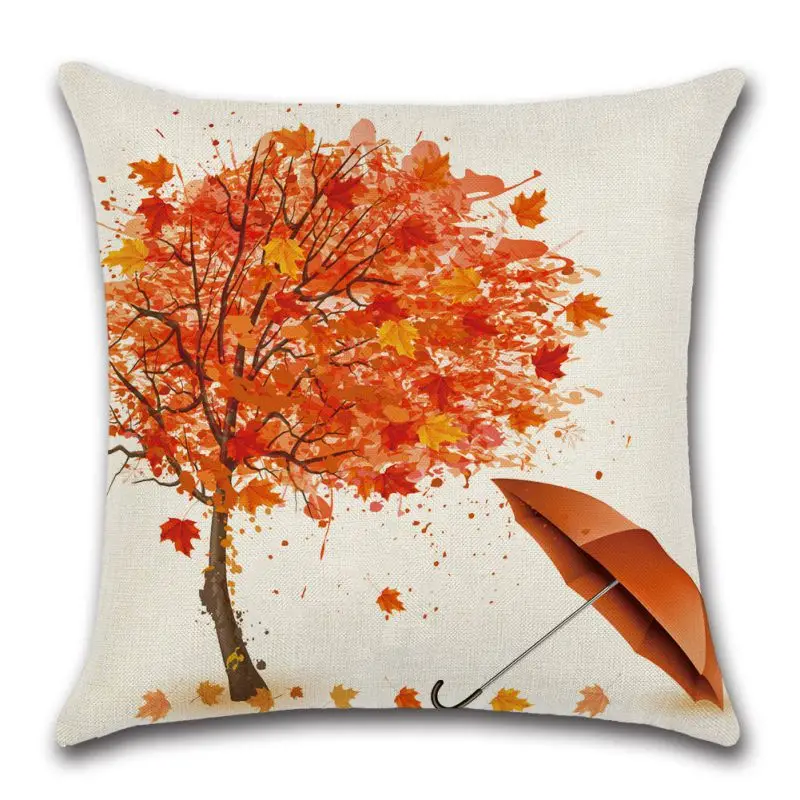 Creative Christmas Festival Digital Print Maple Leaf Pattern Linen Breathable Pillowcase Cushion Cover