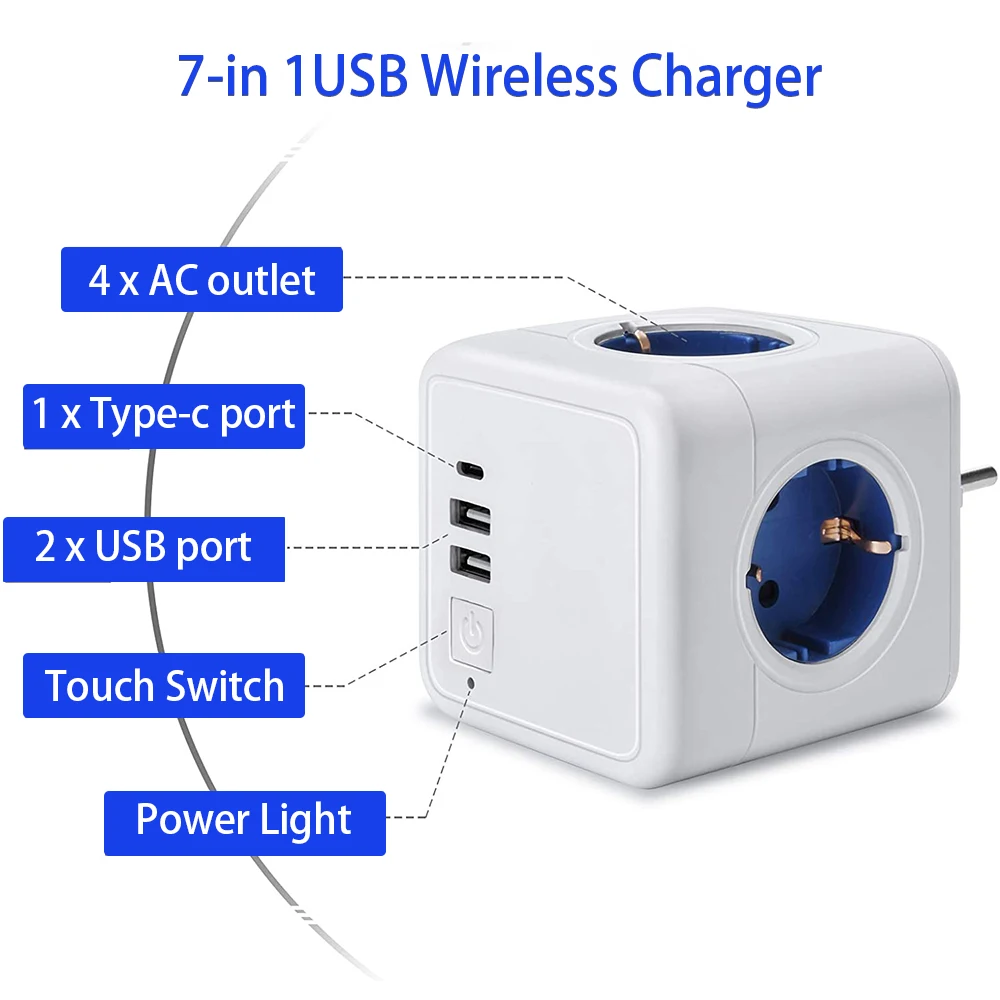 Adaptador 1USB-A + 1 USB-C + 1 TOMA 16A