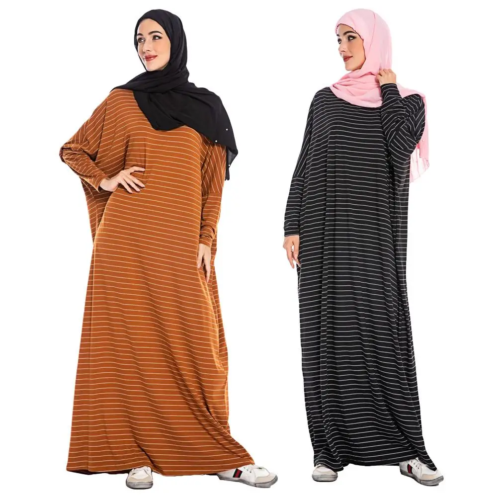 Женское платье с рукавами «летучая мышь», в полоску, abaya, Дубай, мусульманское платье фараши, халат, Арабский исламский стиль, свободный, повседневные платья