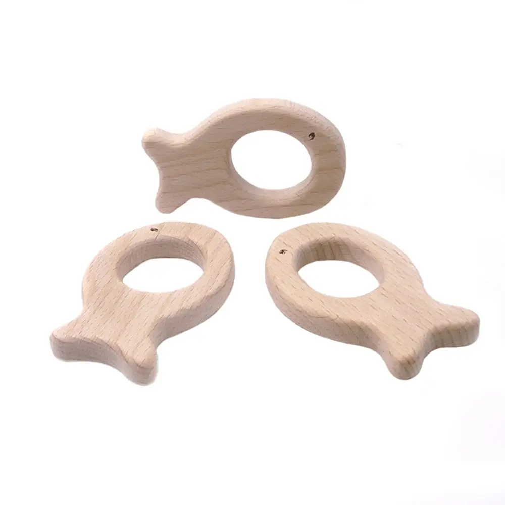 1PC Safe Natural Wooden Animal Shape Ring Baby Teether Teething Toy Shower Gifts 
