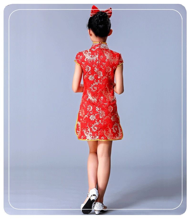 Детский летний Чонсам для девочек; Детский костюм Guzheng для больших мальчиков; ярко-красная Детская одежда в китайском стиле; Cheong