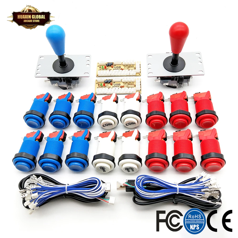 Arcade DIY KIT American Style SANWA Joystick HAPP Type COIN 2 Player Push Button with Micro Switch and Zero Delay Encoder for PC arcade diy kit led usb encoder board zero delay arcade controller joystick button fight stick raspberry pi retro pie mame 5v led