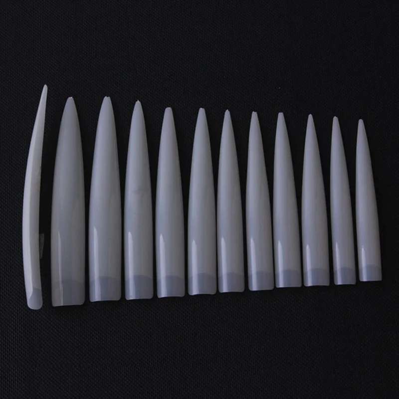 12pcs/pack Long Stiletto Sharp Ending Half Cover French Salon False Tips Acrylic Nail Art DIY Tools Supply