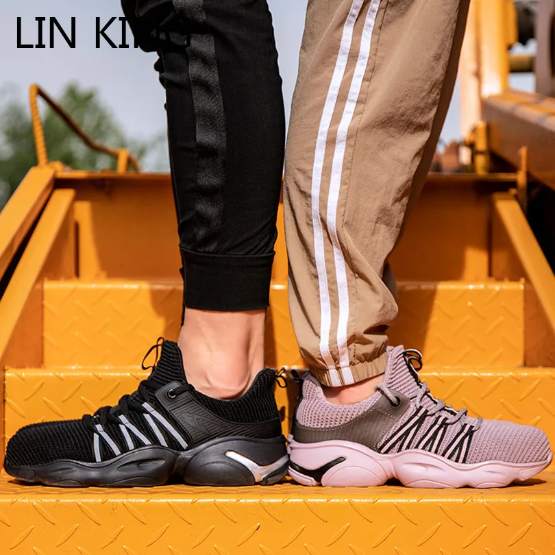

LIN KING Breathable Safety Shoes Steel Toe Cap Women Outdoor Work Boots Shoes Wear Resistance Anti Collosoin Sneakers For Lovers