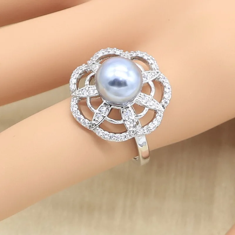 Gary Blue Pearl 925 серебряные ювелирные наборы женское ожерелье День рождения кулон кольца Подарочная упаковка для сережек - Окраска металла: Ring