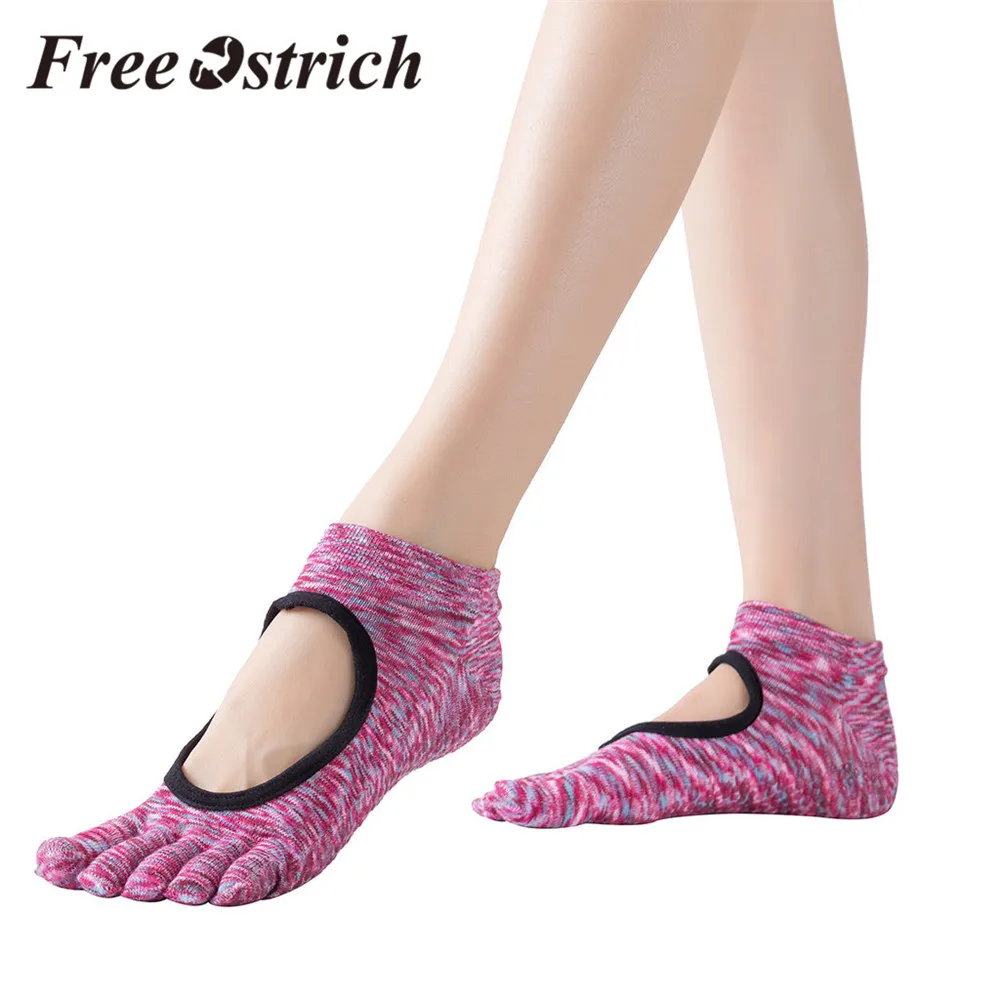 Женские Носки с рисунком страуса, разноцветные, с пятью пальцами, теплые, Нескользящие, полосатые носки, забавные, счастливые, балетные, танцевальные, короткие носки