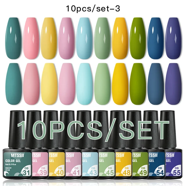 Mtssii 10Pcs/set Color Gel Nail Polish Set 100 Colors Semi Permanent UV Led Gel Varnish Soak Off Nail Lacquers Base Top Coat ZH15007 10PCS